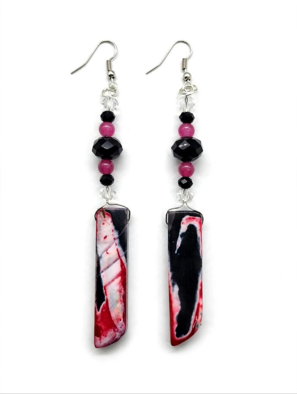 Handmade Pink & Black Dangle Earrings by